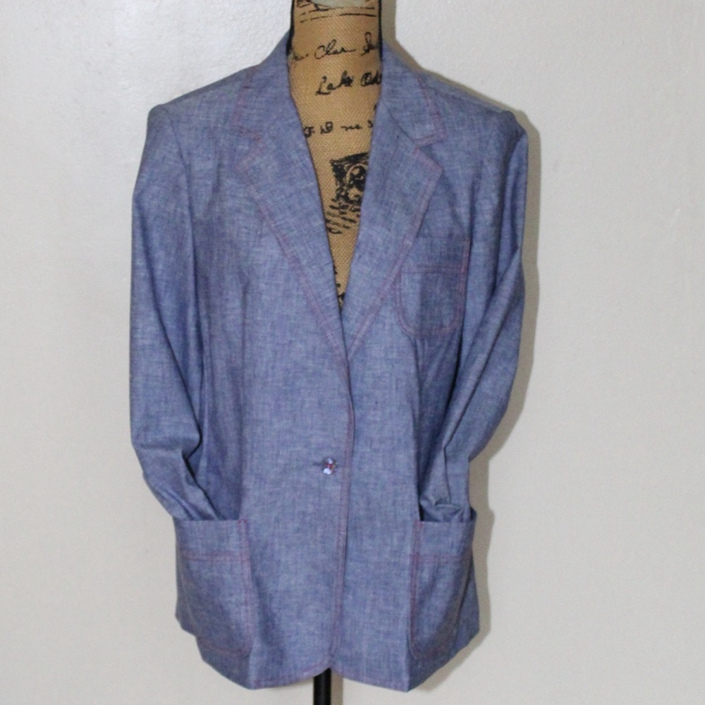Vintage 70s Country Suburbans Blue Chambray Red Stitching Blazer Women’s M/L